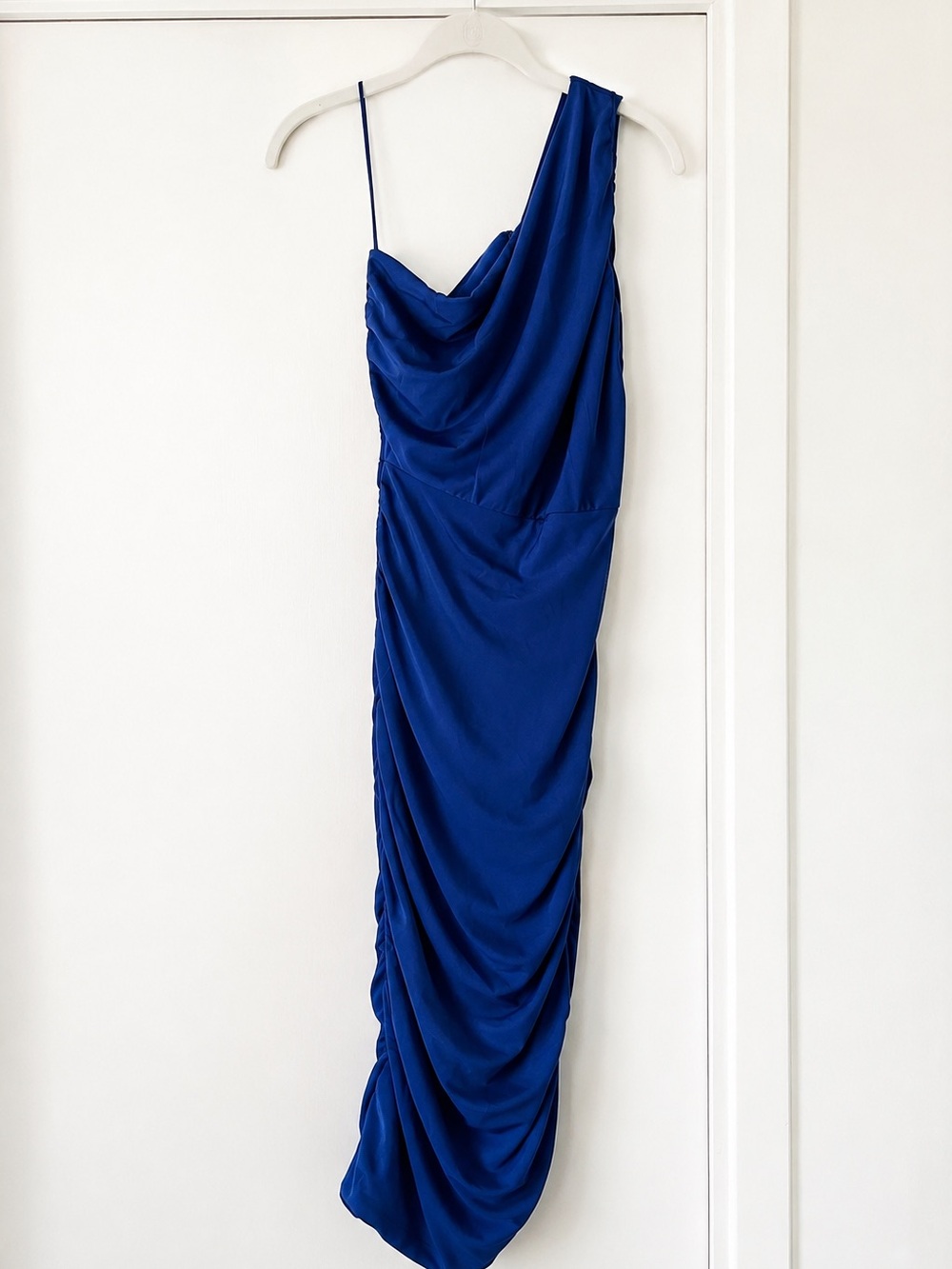 One-Shoulder Royal Blue Draped Evening Dress
